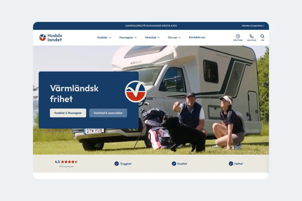 Skärmdump på Husbilslandets hemsida