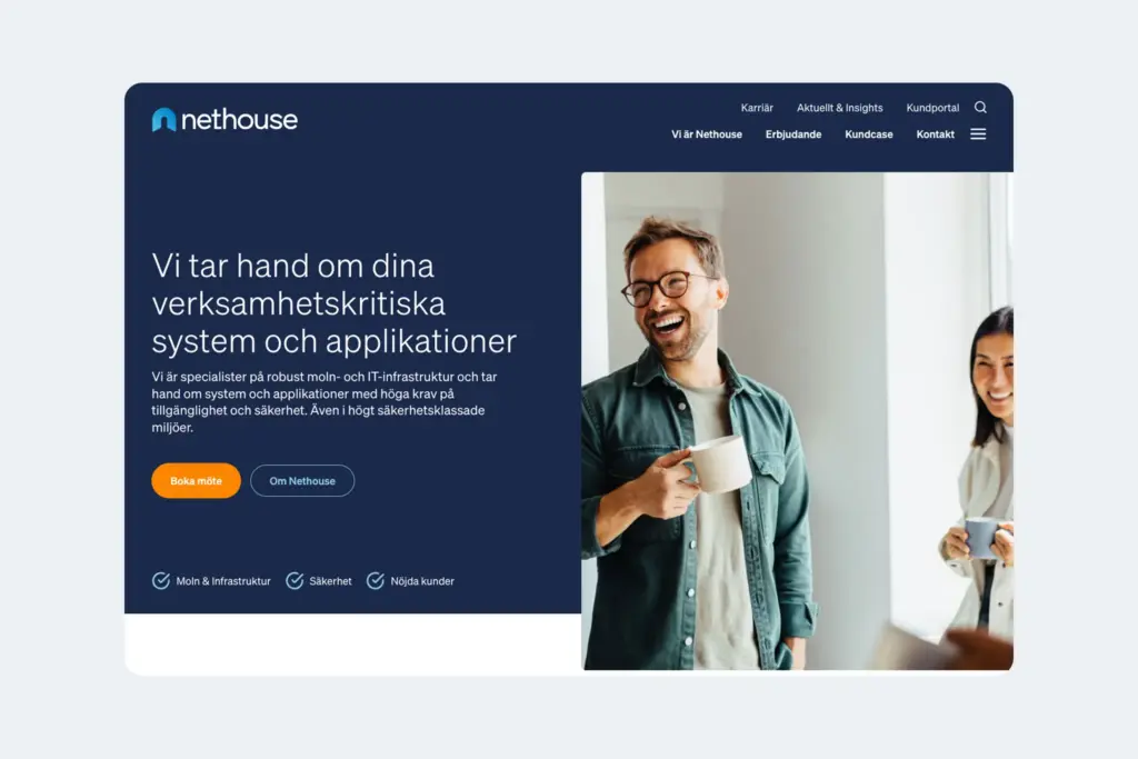 Skärmdump på nethouse hemsida.