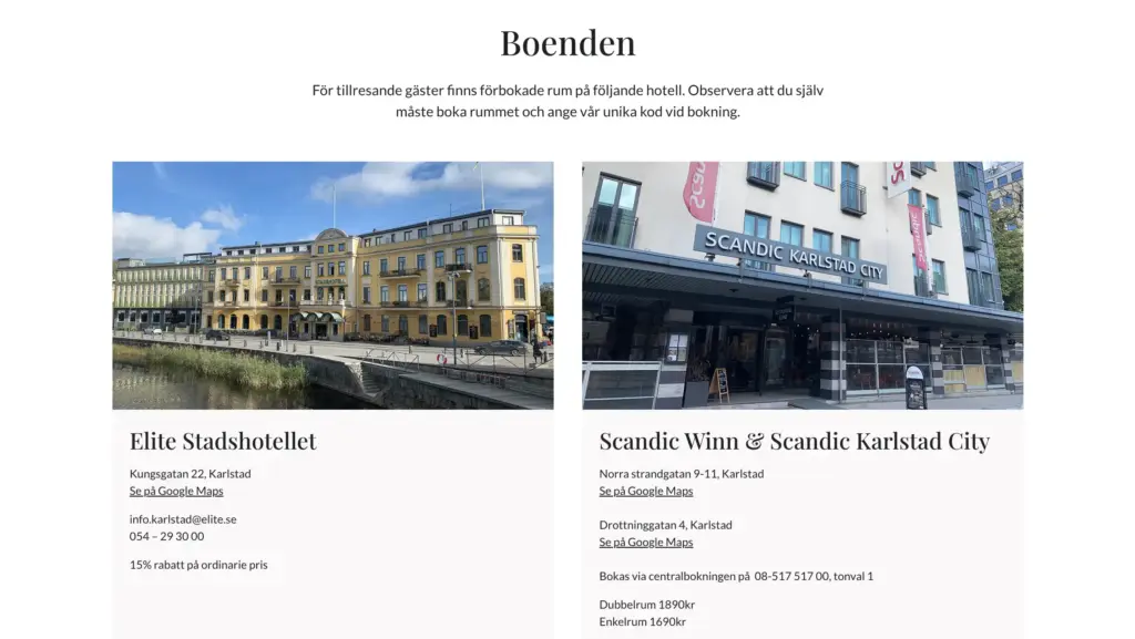 Skärmbild över en sektion på W6 Karlstadlogen som handlar om olika boenden.