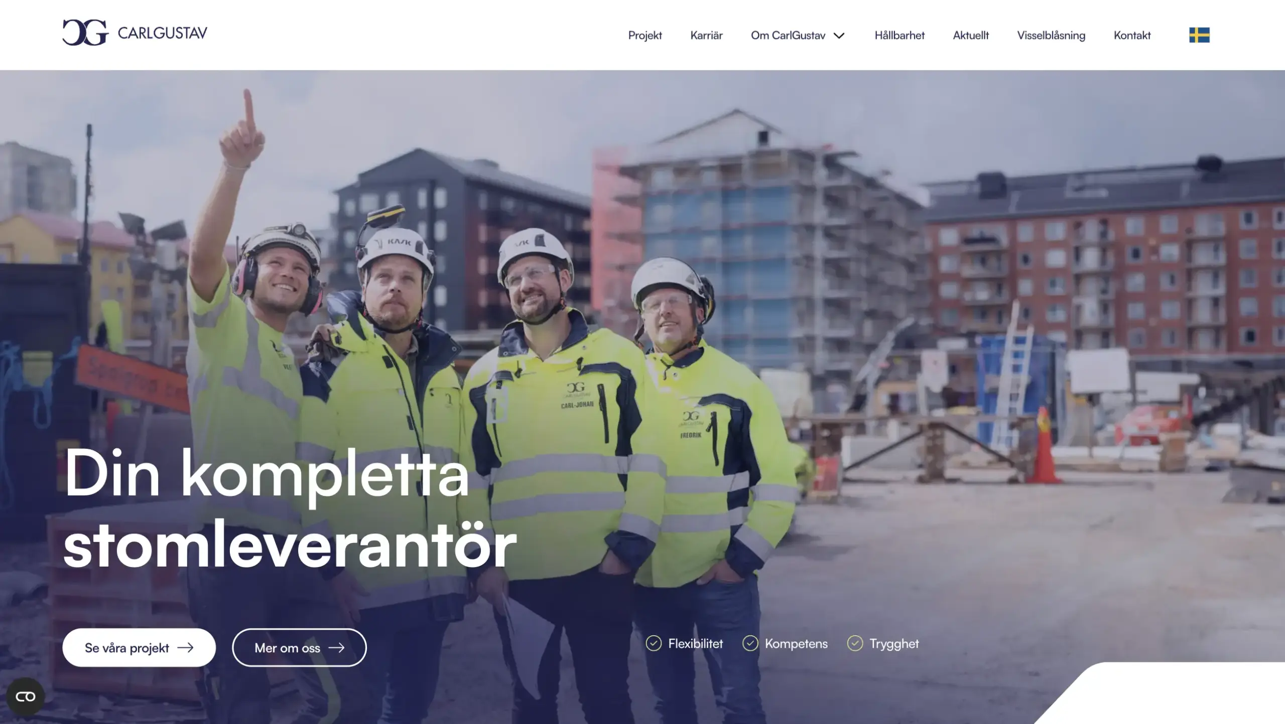 Skärmbild över startsidans herosektion på Carl Gustav Solutions.