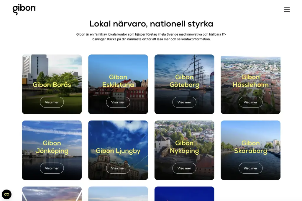 Skärmbild över sidan för kontoren på Gibon.