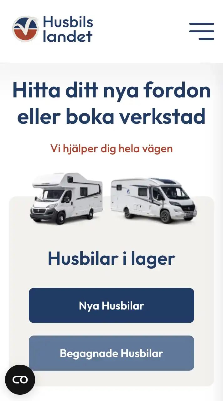 Skärmbild över en sektion i mobilvy på Husbilslandet.