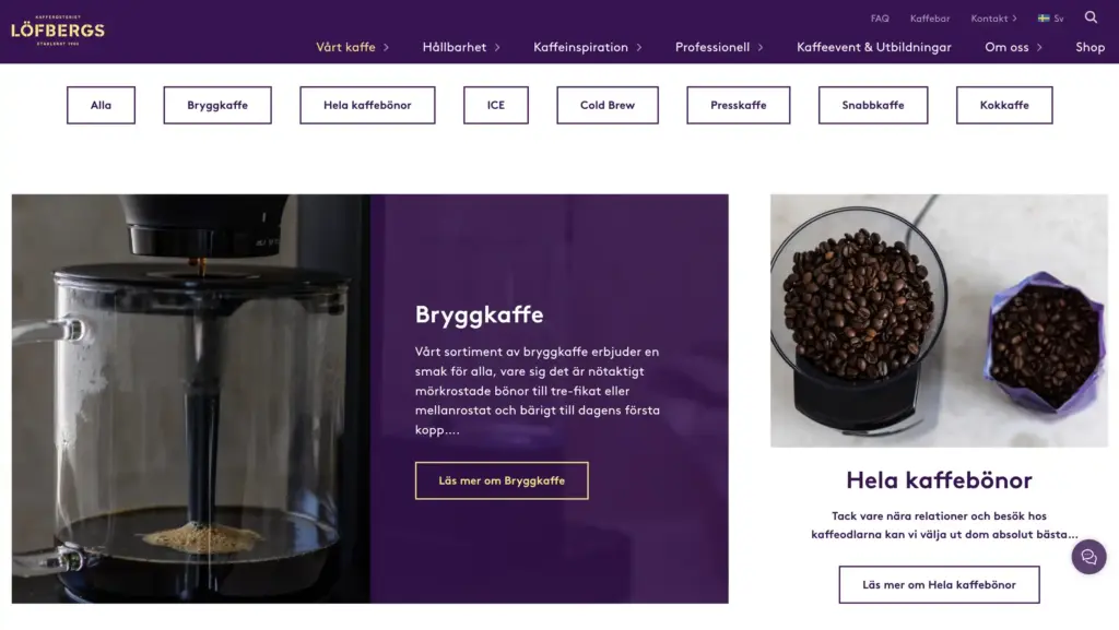 Skärmbild som visar en sektion på Löfbergs recept.