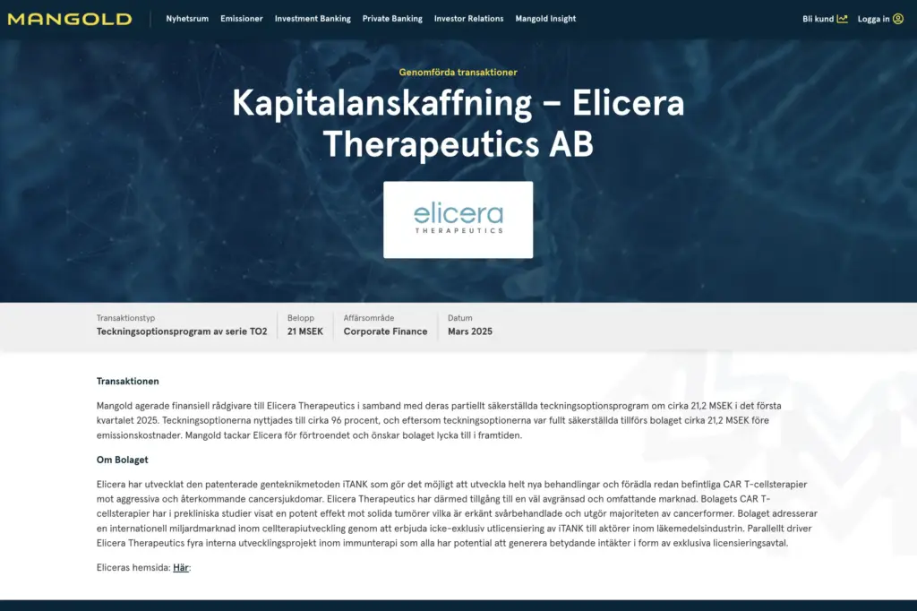 Skärmavbild över en enskild Emission på Mangold Emissioner.