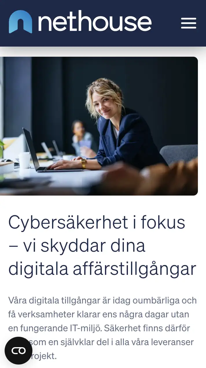 Skärmbild över en sektion om cybersäkerhet på Nethouse.