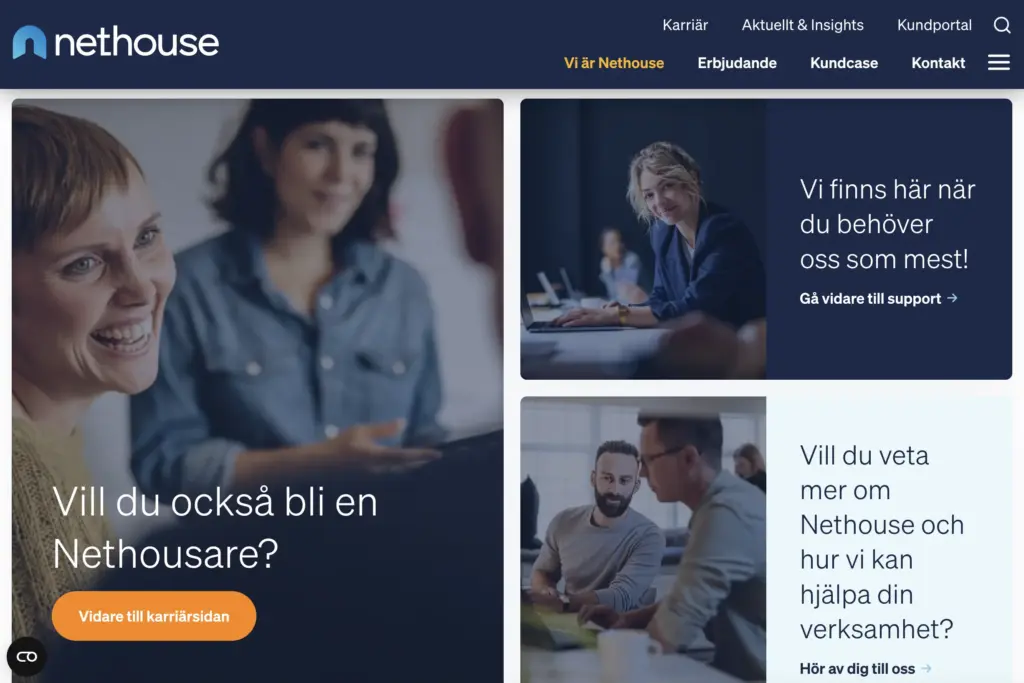 Skärmbild över en sektion om information på Nethouse.