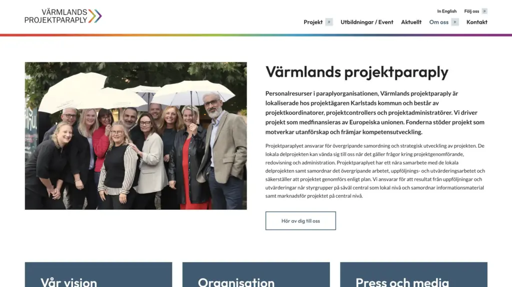 Skärmavbild över sidan Om Värmlands projektparaply. 