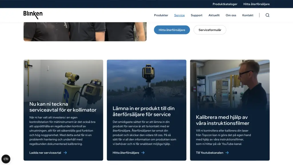 Skärmbild av servicesidan på Blinken.