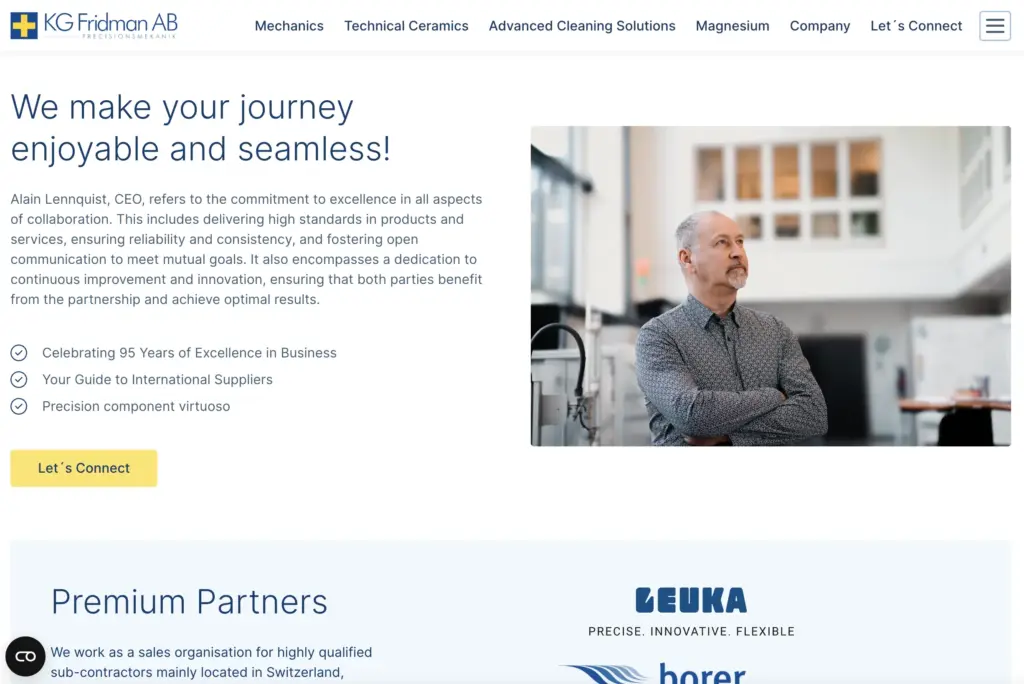 Skärmvy över KG Fridman startsida i dator.