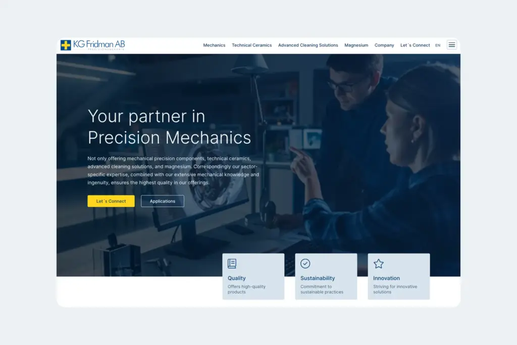 Skärmdump av KG Fridmans hemsida.