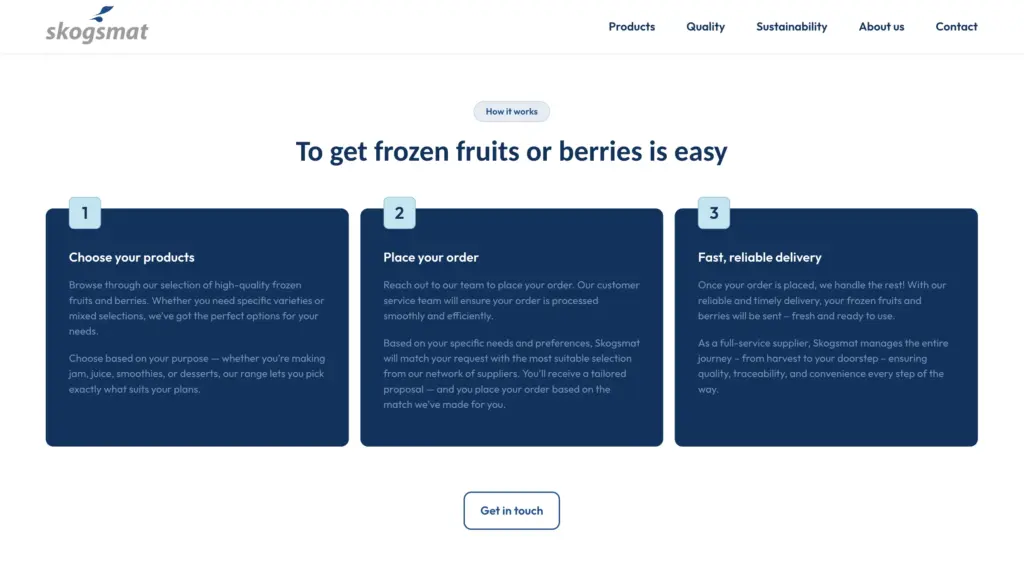 Skärmbild av steg-för-steg-sektion på Skogsmat.