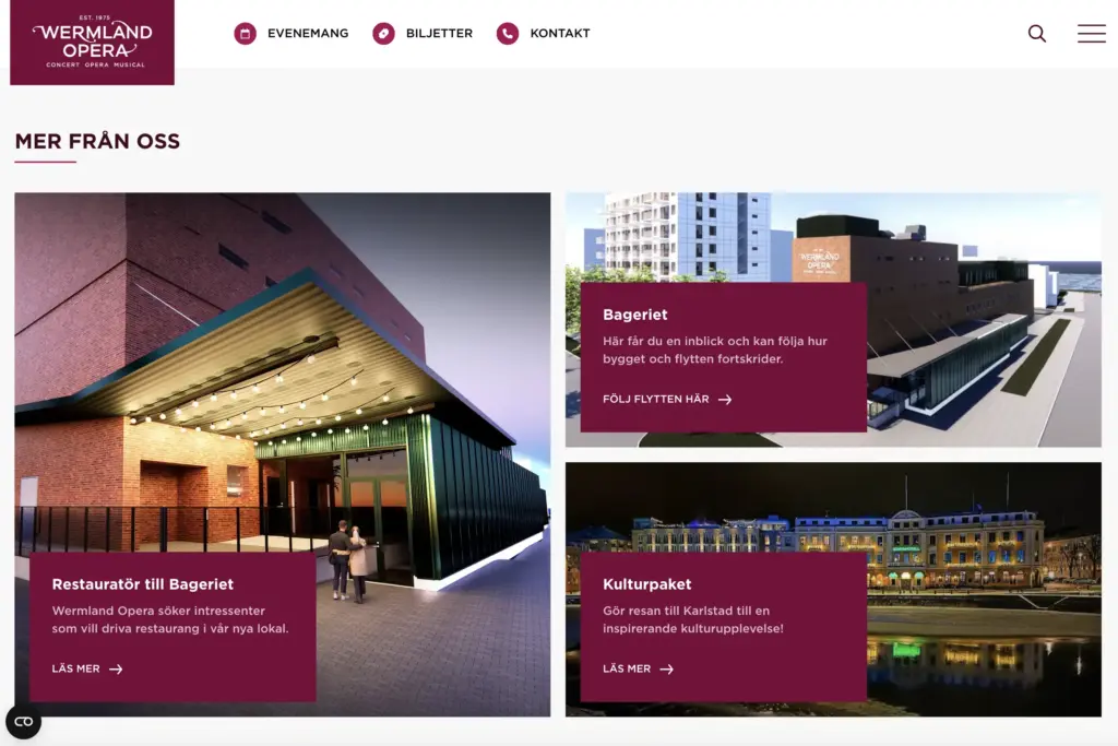 Skärmvy över Wermland Opera på datorn.