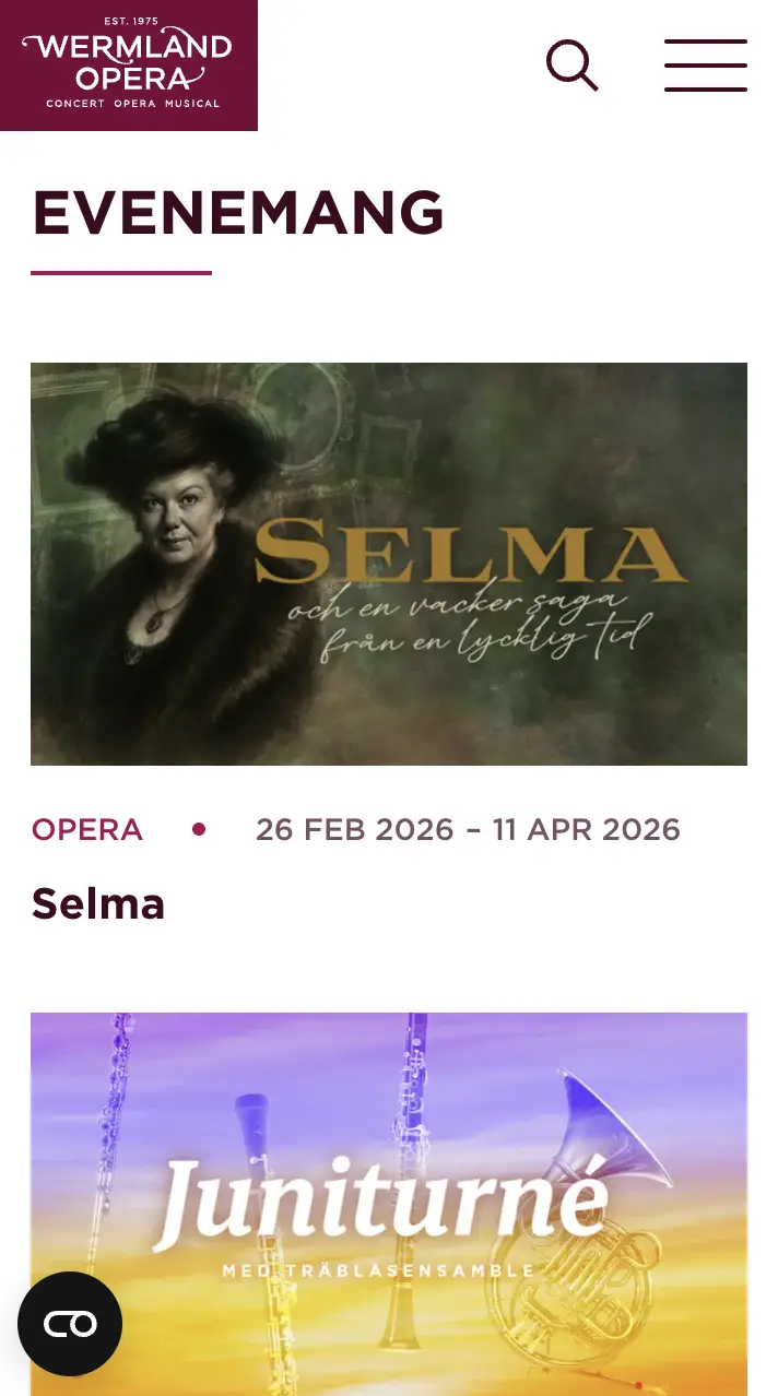 Skärmvy över Wermland Opera i mobilen.